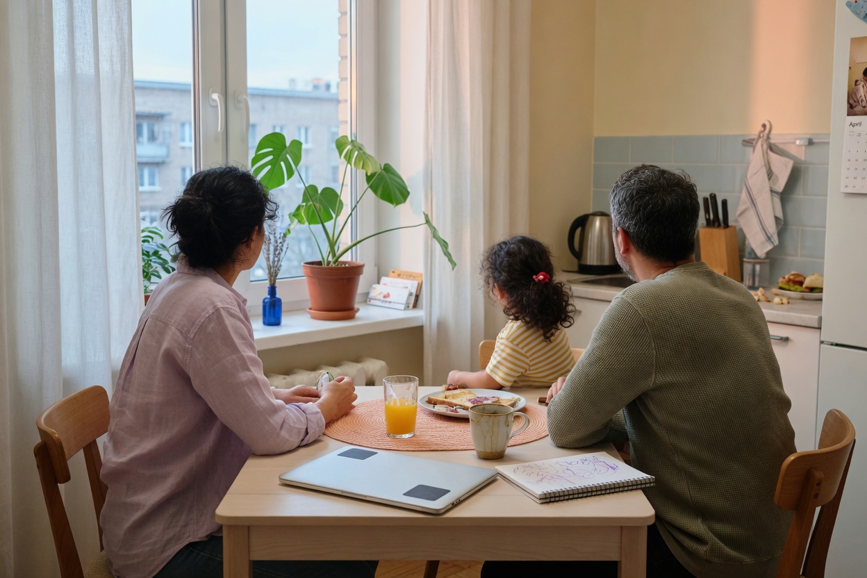 Family sitting together at a kitchen table