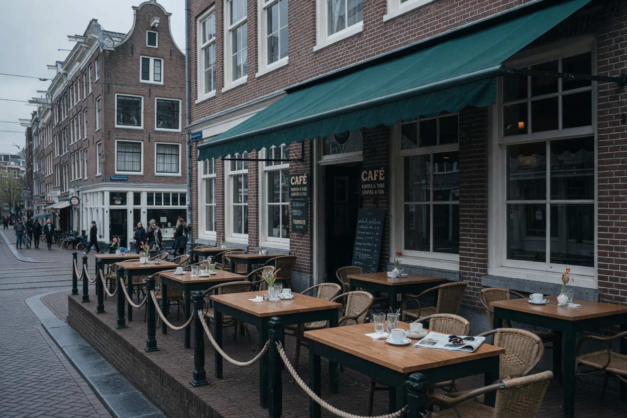 Cafe terrace on a brick Amsterdam street